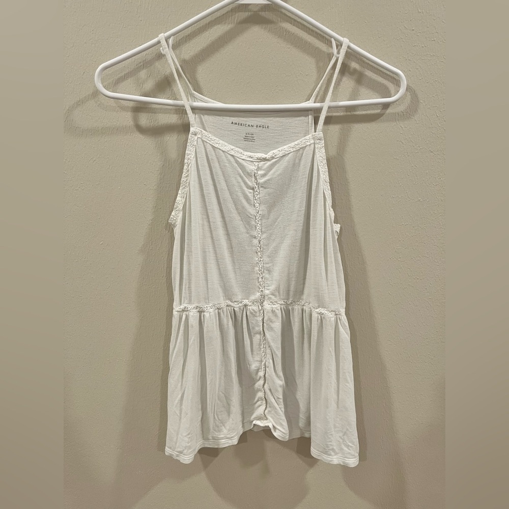 American Eagle Outfitters White Spaghetti Strap Peplum Tank